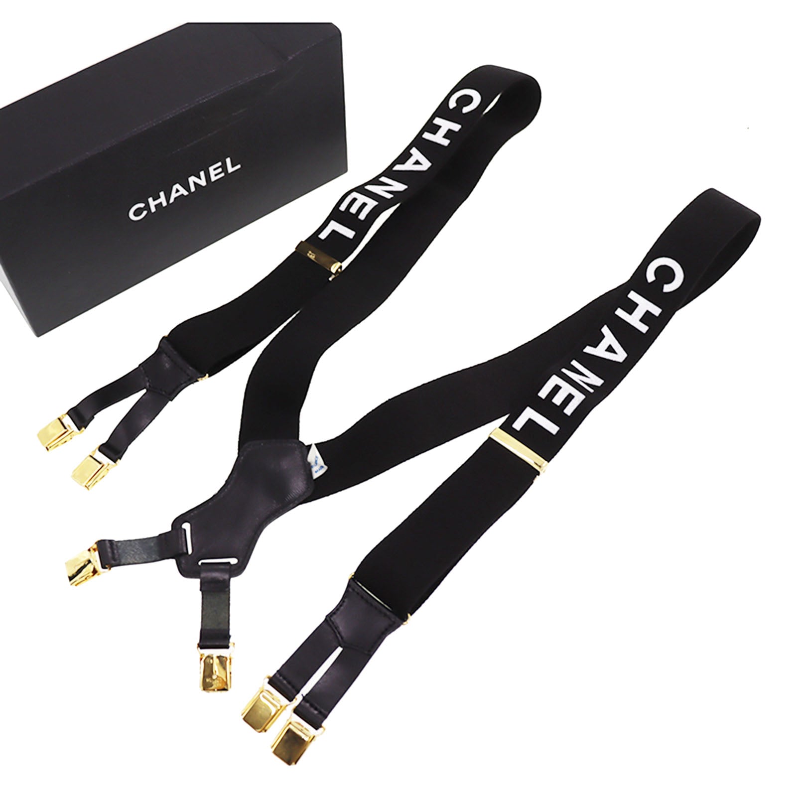 CHANEL Logo Suspender Black Sewing Elastic Leather #CJ416 – VINTAGE MODE JP