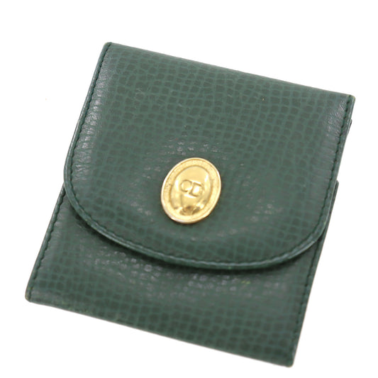 Christian Dior Logos Mini Coin Wallet Green Leather #BQ715