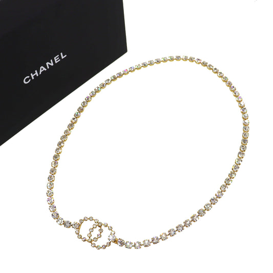 CHANEL CC Logos Rhineston Belt Gold Plated 96 P #CK417