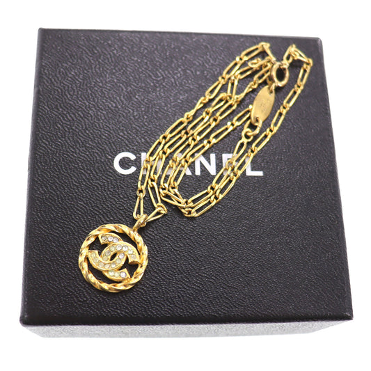 CHANEL CC Logos Circle Necklace Stone Gold 3438 #CG198