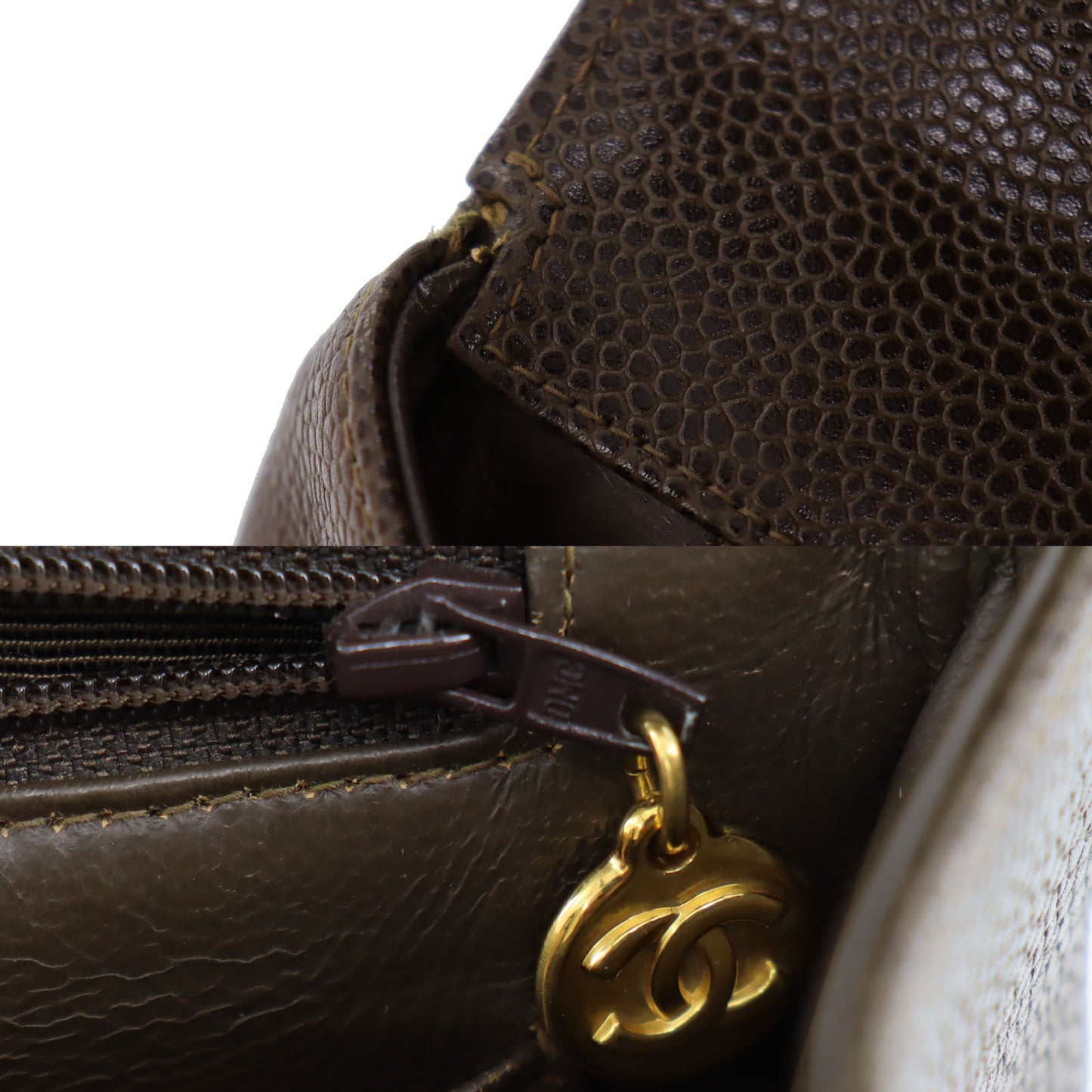 CHANEL CC Handbag Brown Caviar Skin Leather #BN811