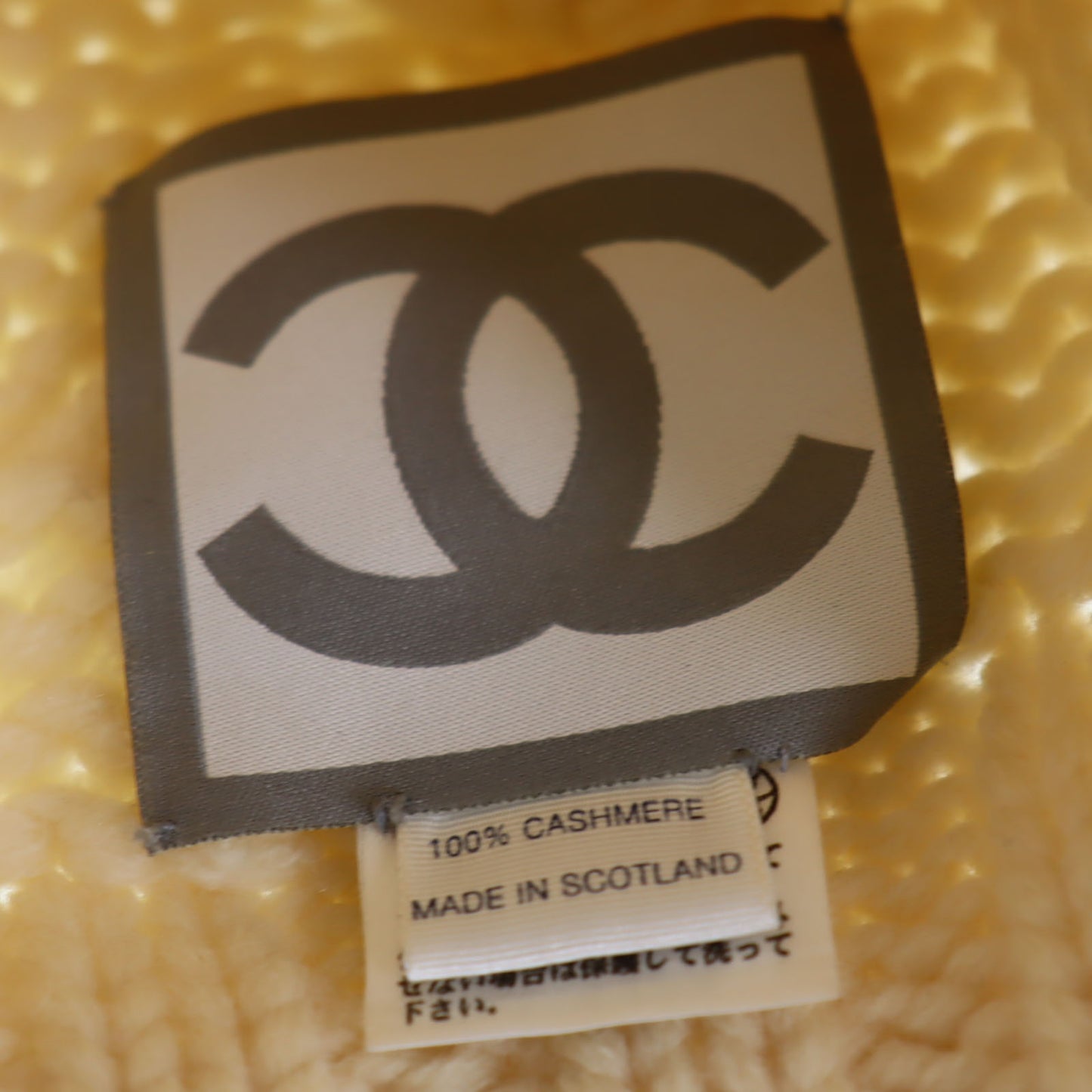 CHANEL Logo Knit hat Beige Cashmere 100% #BU496