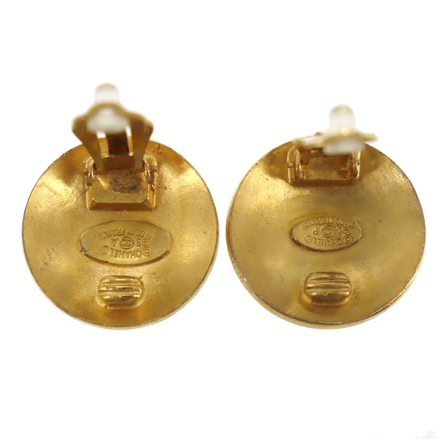 CHANEL CC Logos Circle Earrings Gold Clip-On 94P #CG502