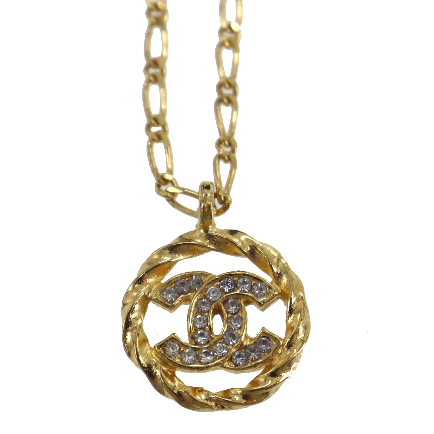 CHANEL CC Logos Circle Necklace Stone Gold 3438 #CG831