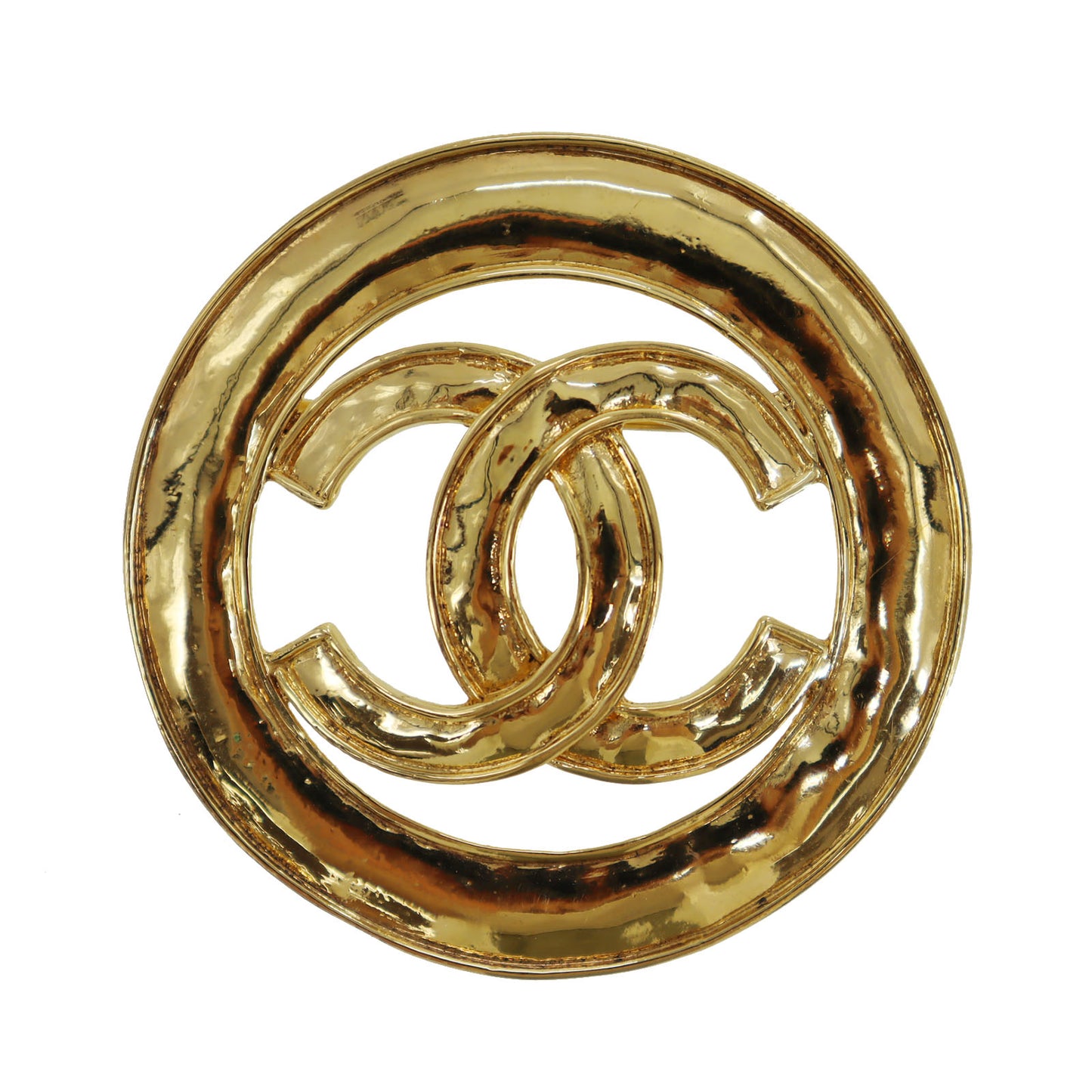 CHANEL CC Logos Round Pin Brooch Gold Plated 94 P #CD728