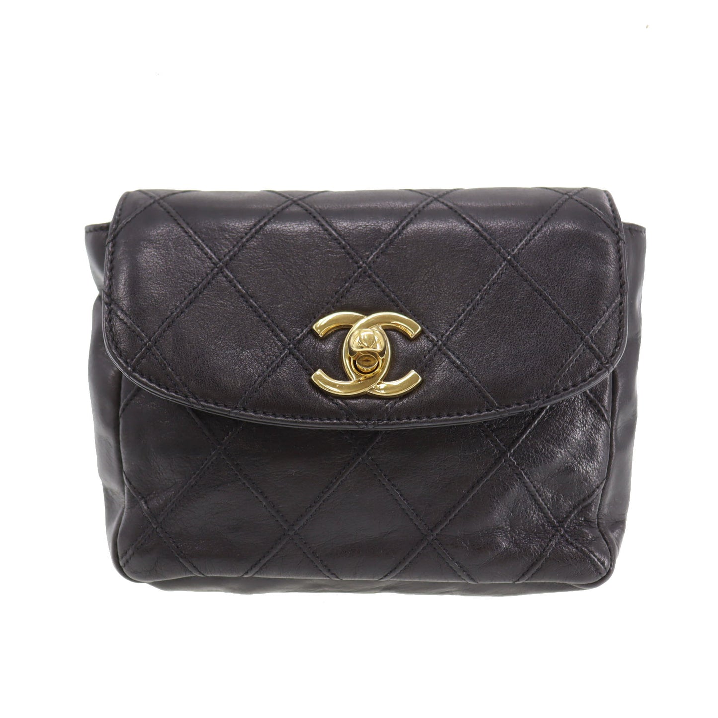 CHANEL Bicolore Bum Bag Black Lambskin Leather #CN575