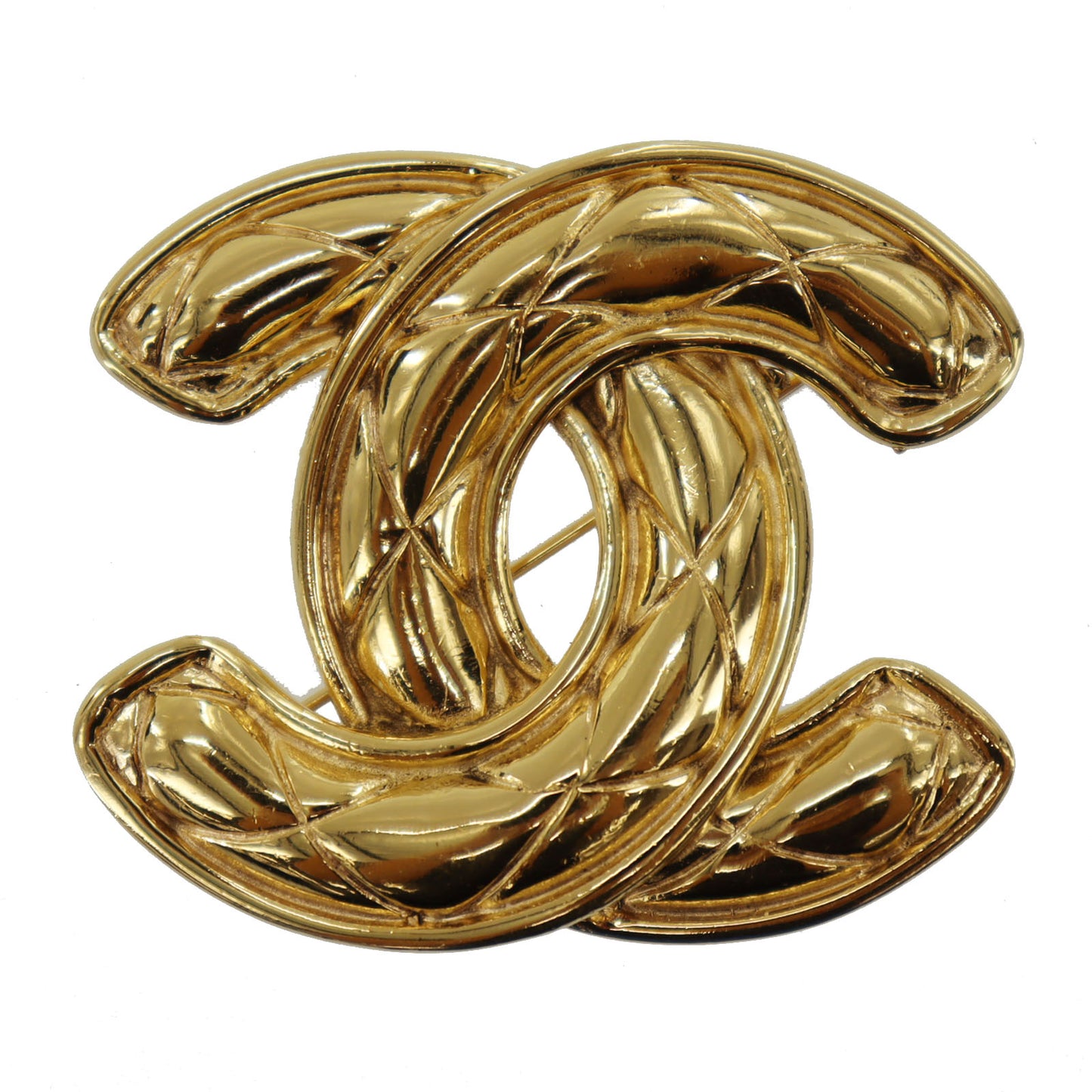 CHANEL CC Logos Matelasse Pin Brooch Gold Plated #AG192