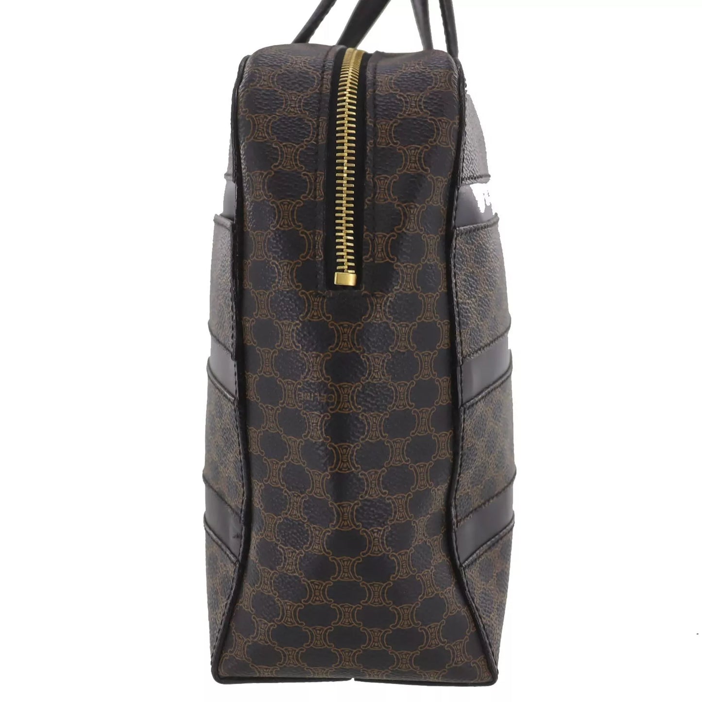 CELINE Macadam Pattern Handbag Black Brown PVC Leather #AH215