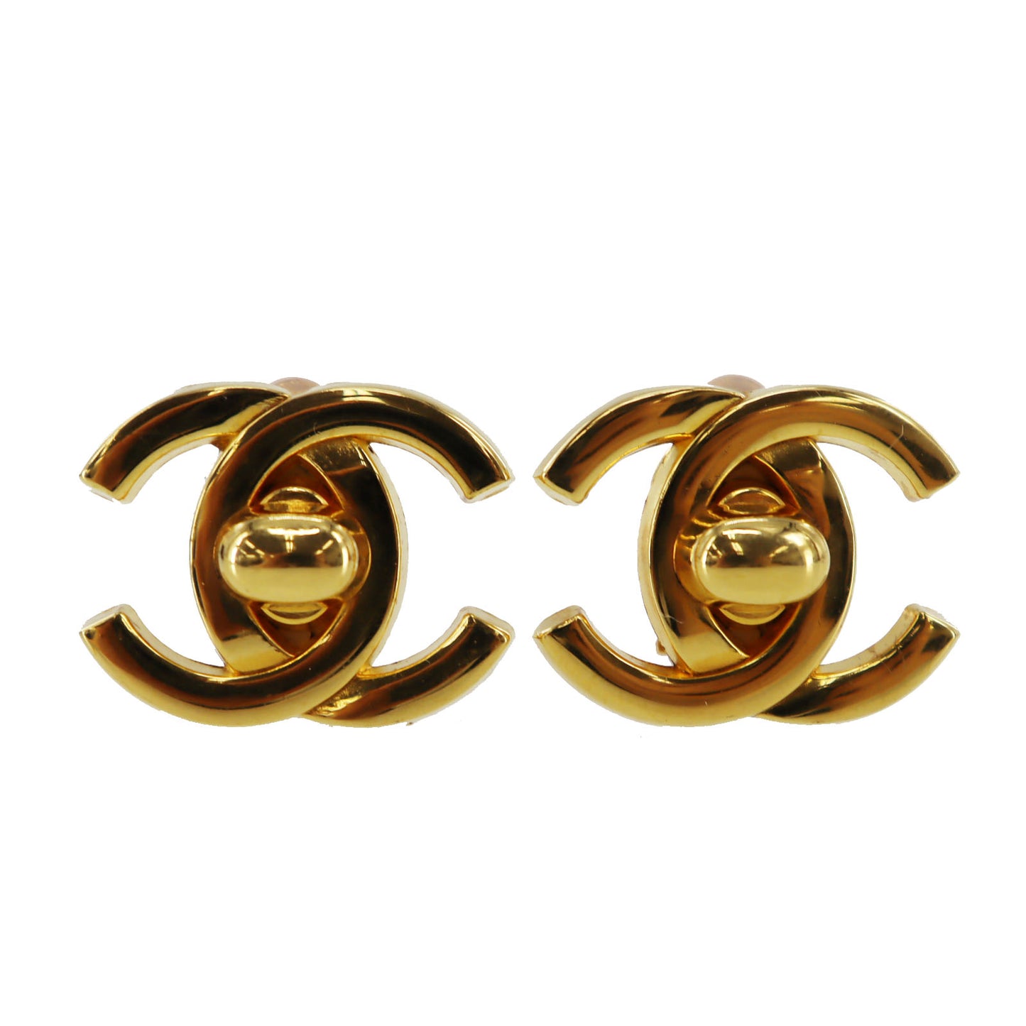 CHANEL CC Logos Earrings Gold Clip-On Vintage 95A #AH1