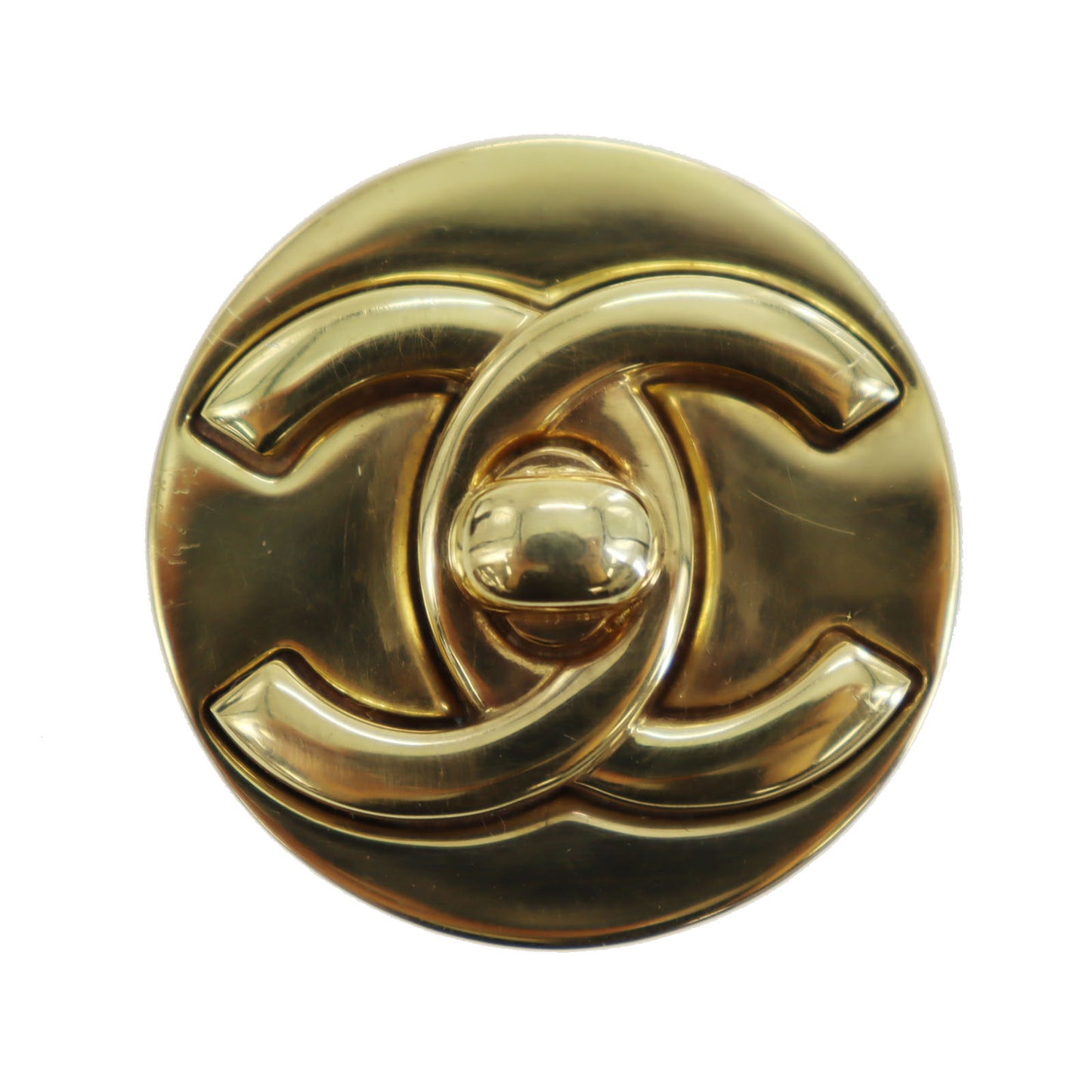 CHANEL CC Logos Round Pin Brooch Gold Plated 97 A #BX894
