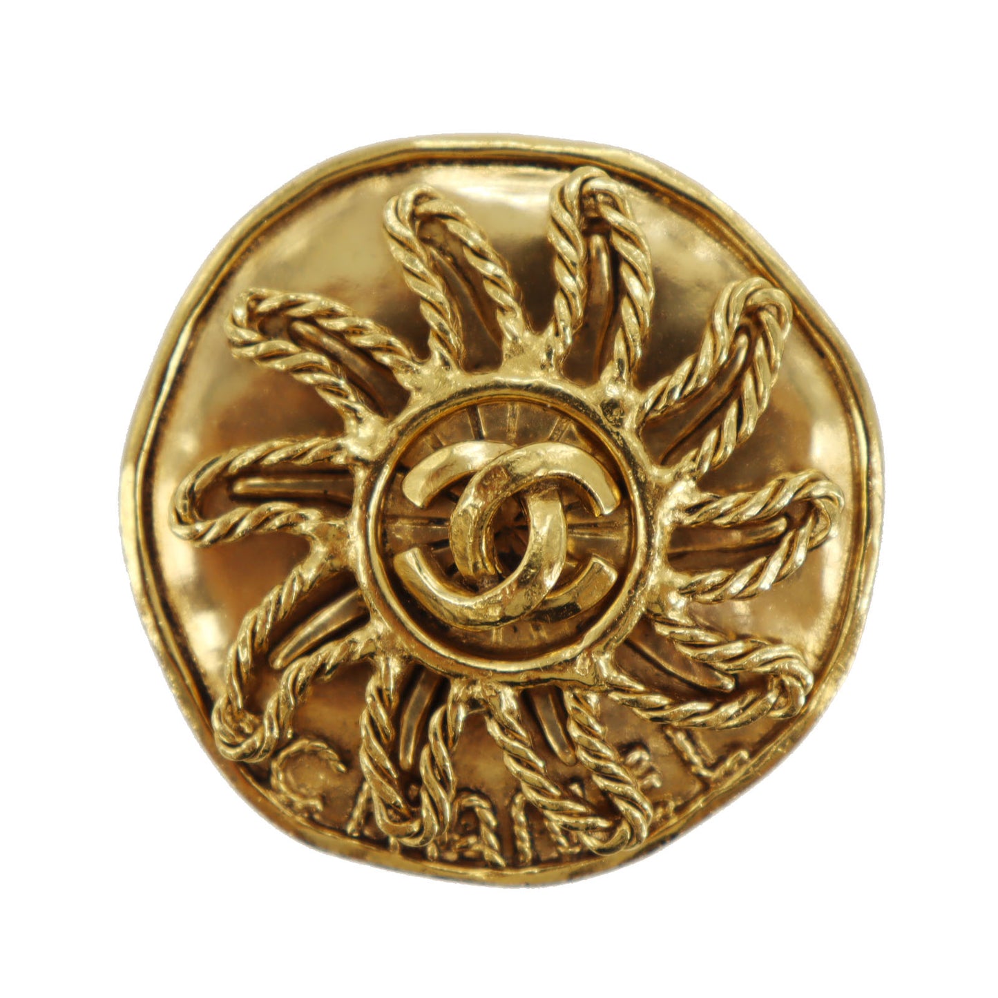 CHANEL CC Logos Round Pin Brooch Gold Plated 94 A #CJ489