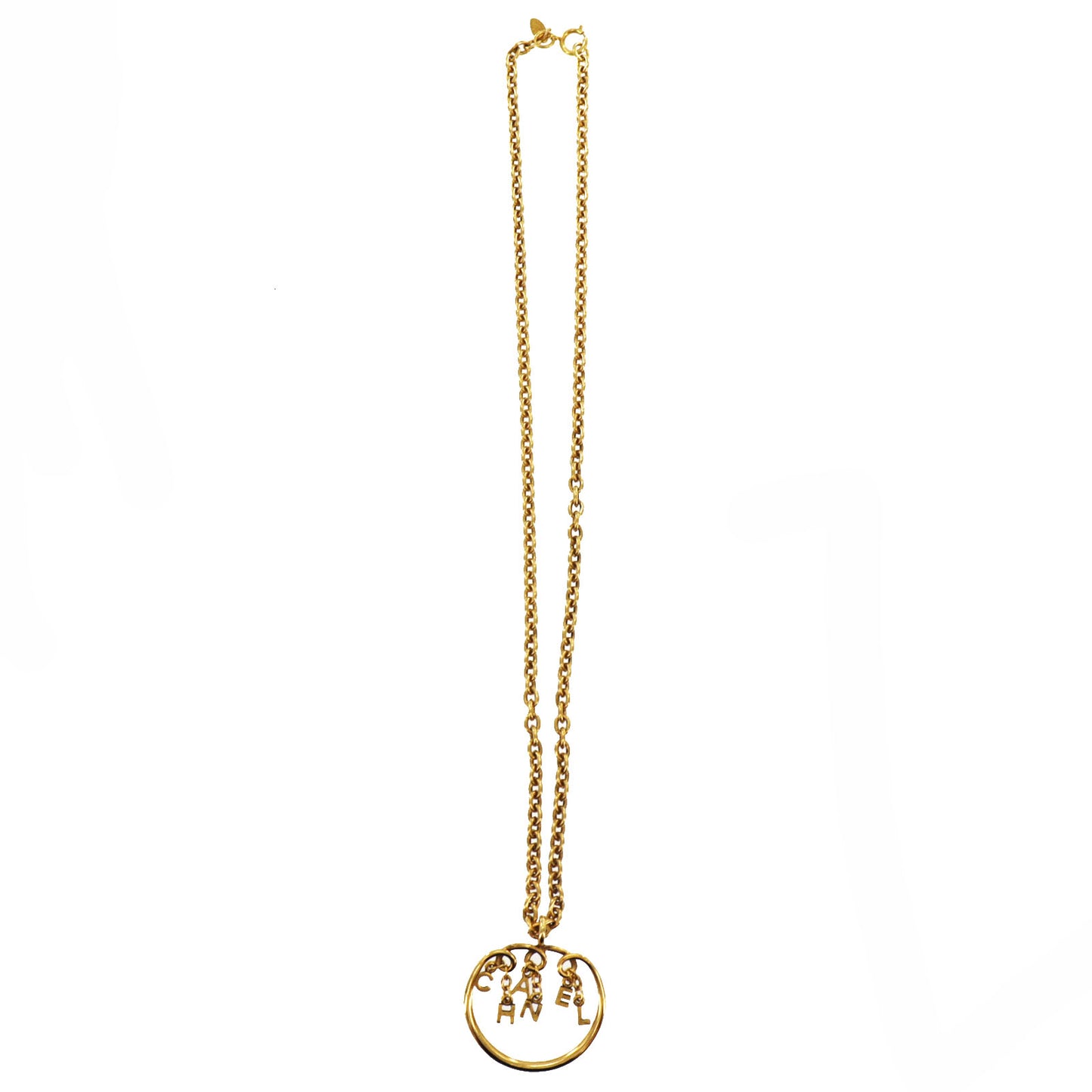 CHANEL CC Logos Circle Gold Plated Chain Necklace #AG189