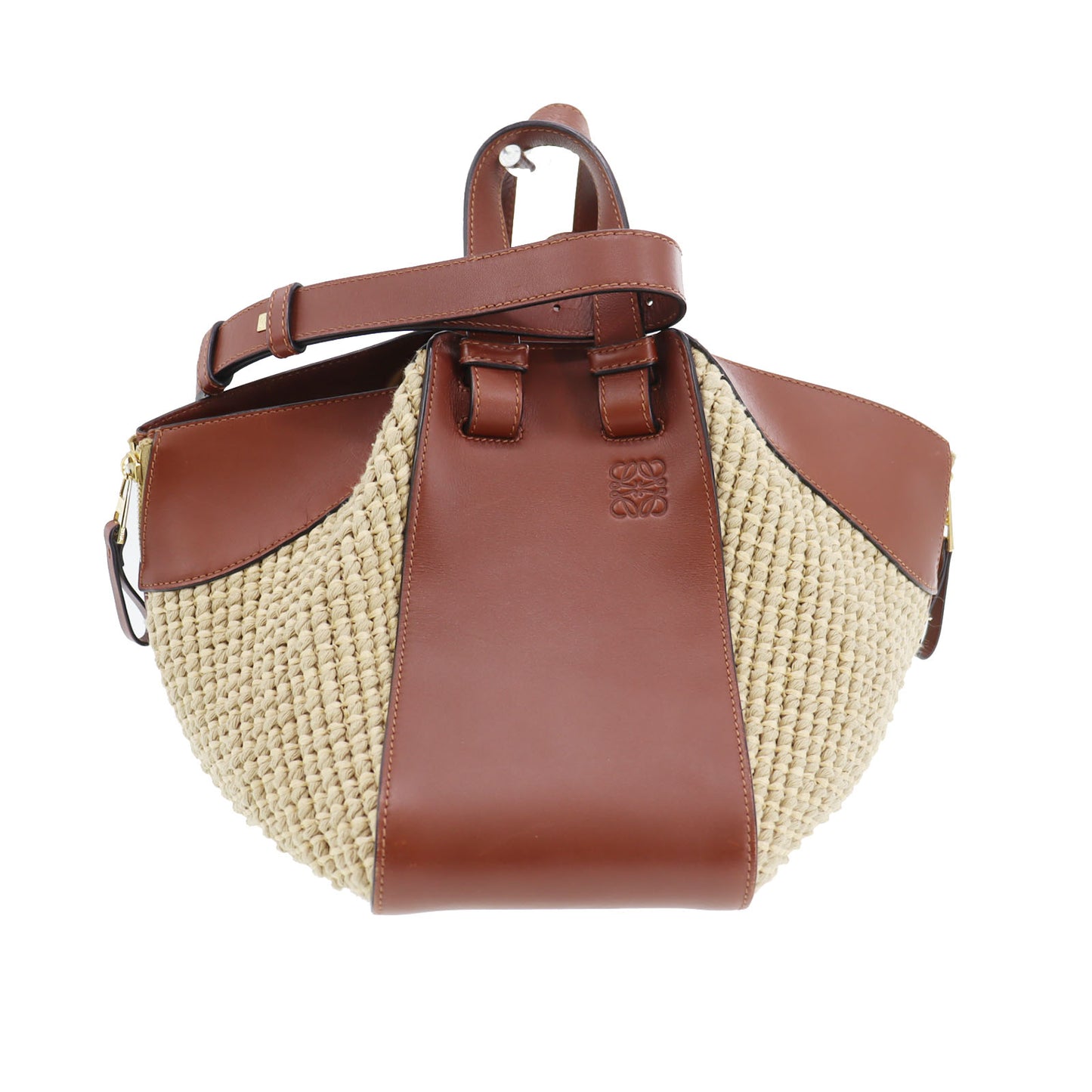 LOEWE Logos 2 way Shoulder Handbag Brown Straw Leather #CK691