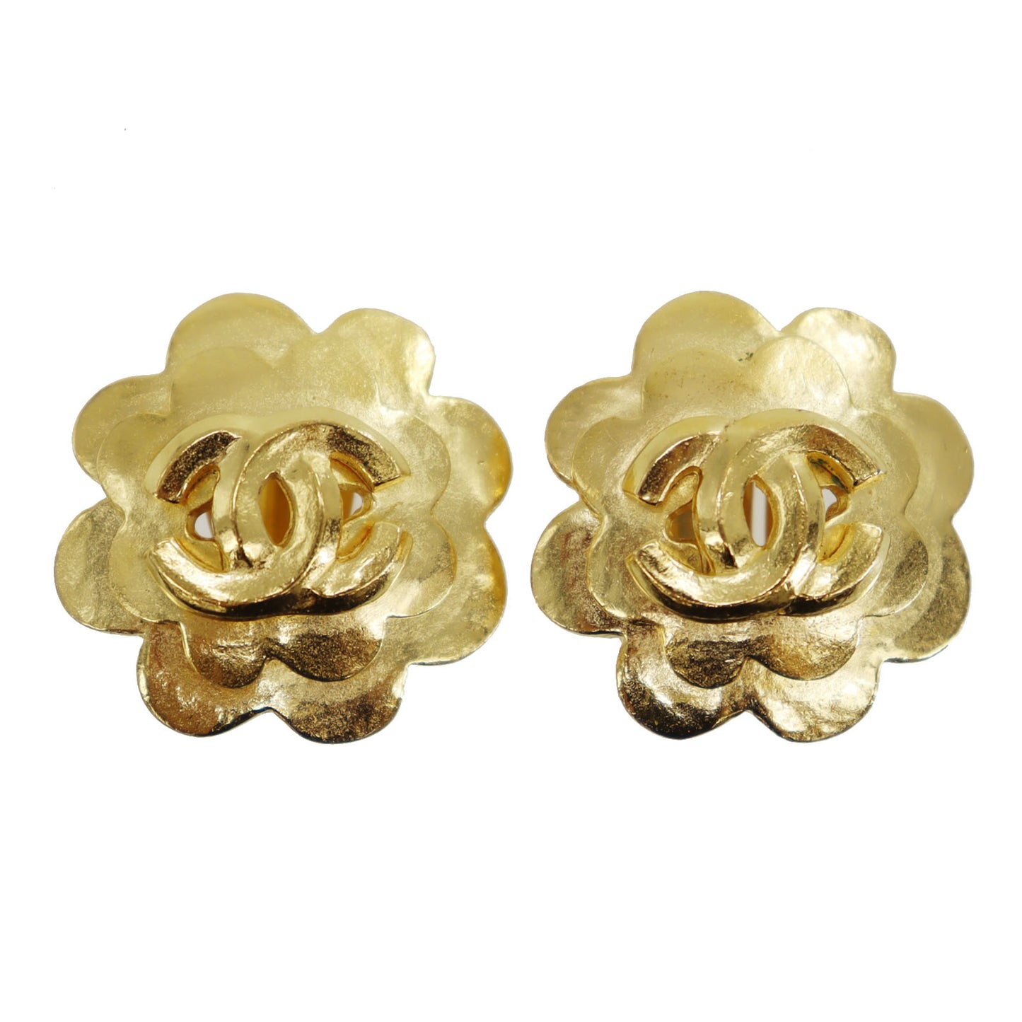 CHANEL CC Logos Earrings 96 P Clip-On Gold #CJ731