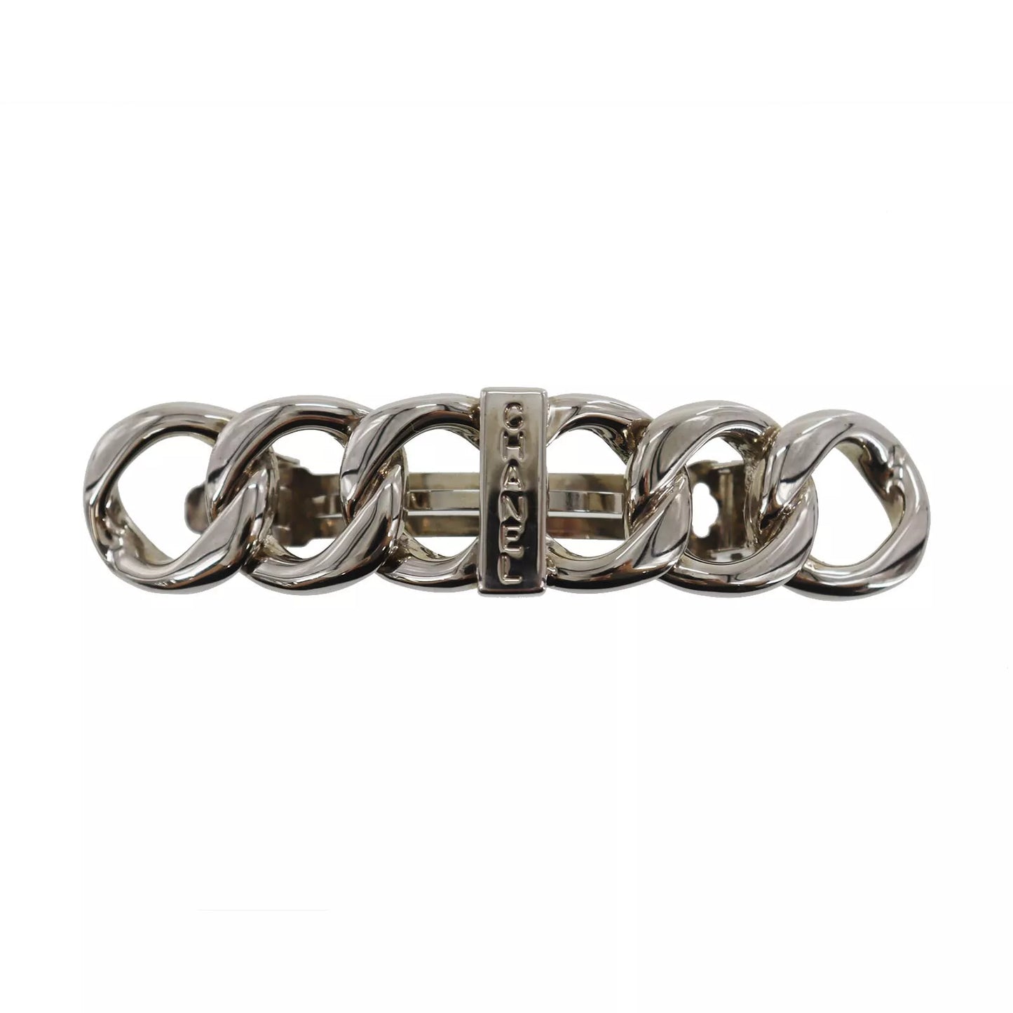 CHANEL Logos Barrette Hair Clip Silver 98A #AF690