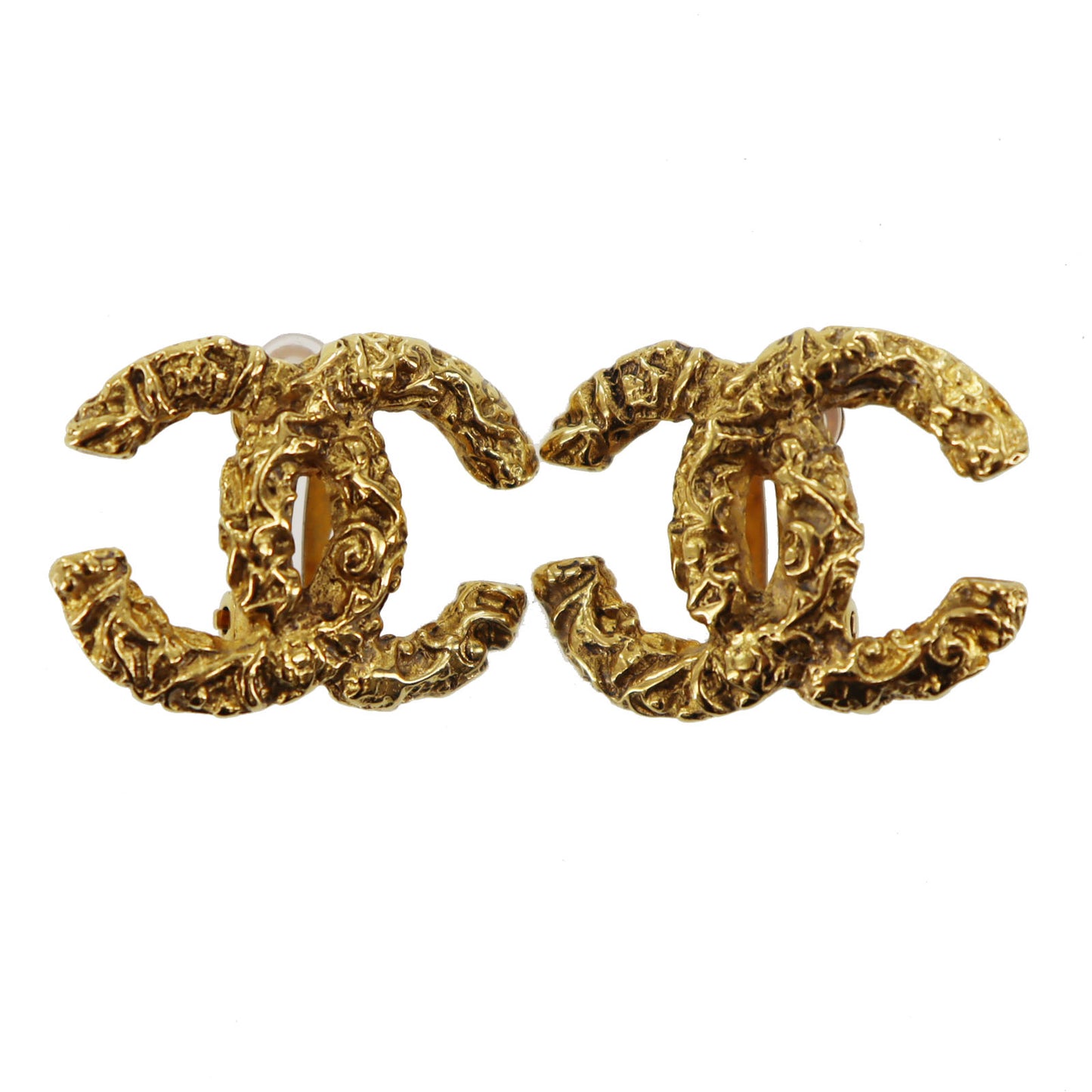 CHANEL CC Logos Earrings Gold Clip-On 03A  #AG186