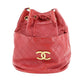 CHANEL Bicolore Chain Drawstring Shoulder Bag Red Leather #AH631