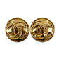 CHANEL CC Logos Circle Earrings 94 P Gold Clip-On #AH689