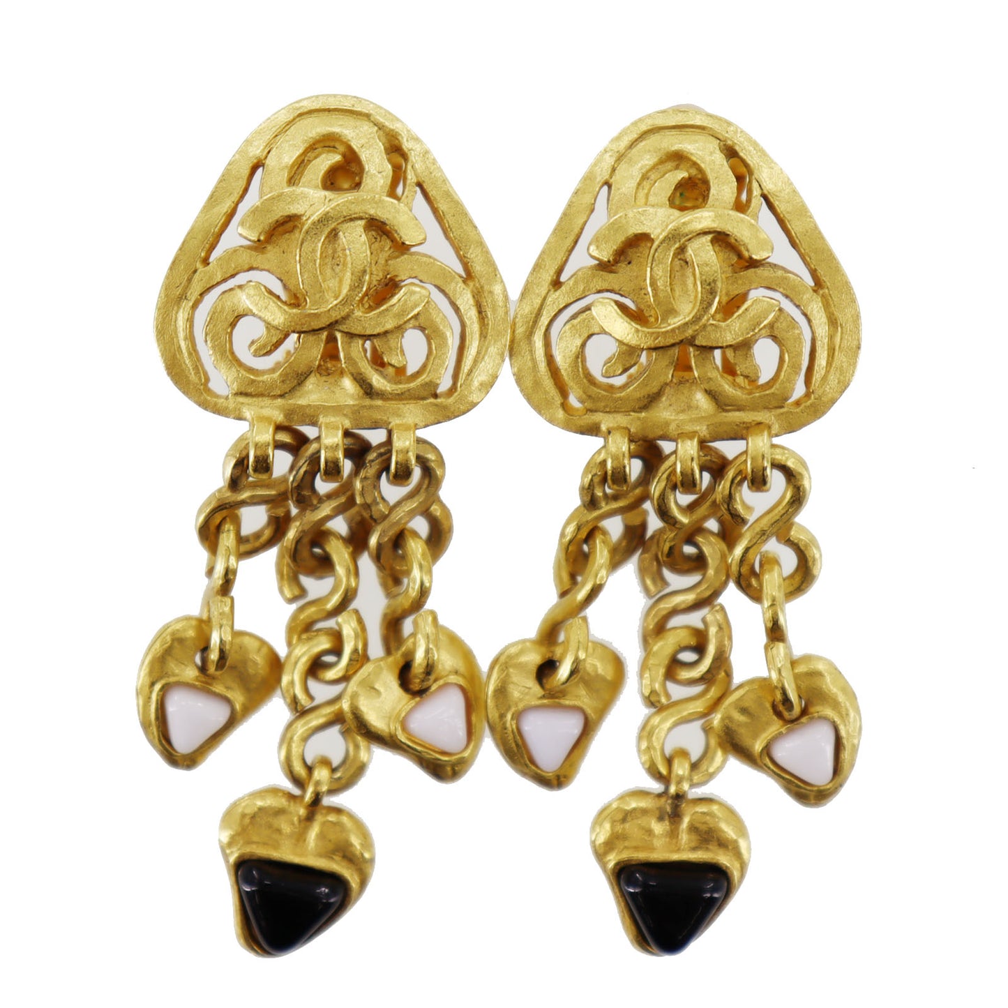 CHANEL CC Logos Earrings Gold Clip-On 95P #AG179