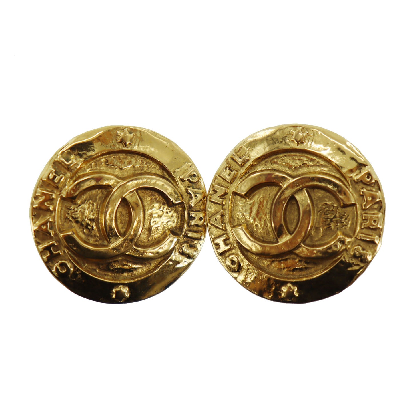 CHANEL CC Logos Circle Earrings 2853 Gold Clip-On  #BR163