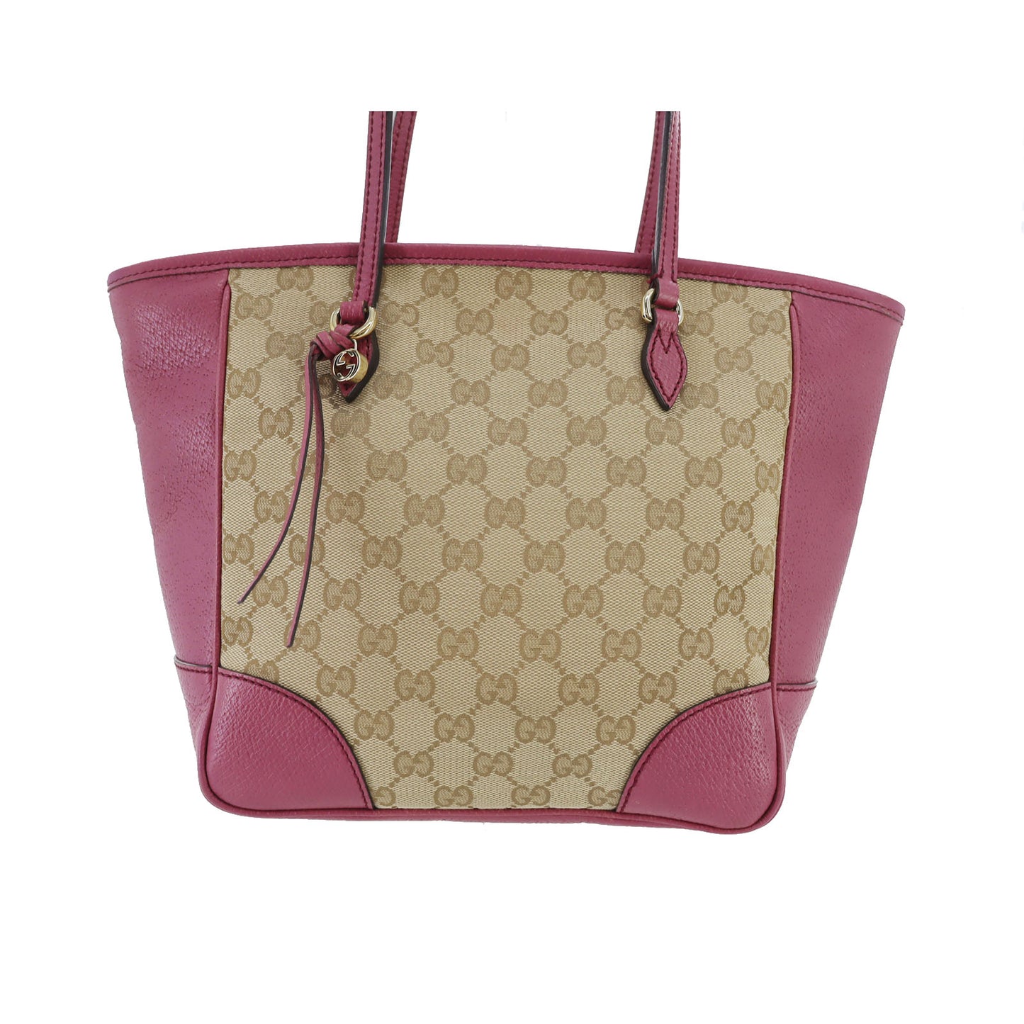 GUCCI Original GG Canvas Leather Tote Handbag Pink Beige #CU993