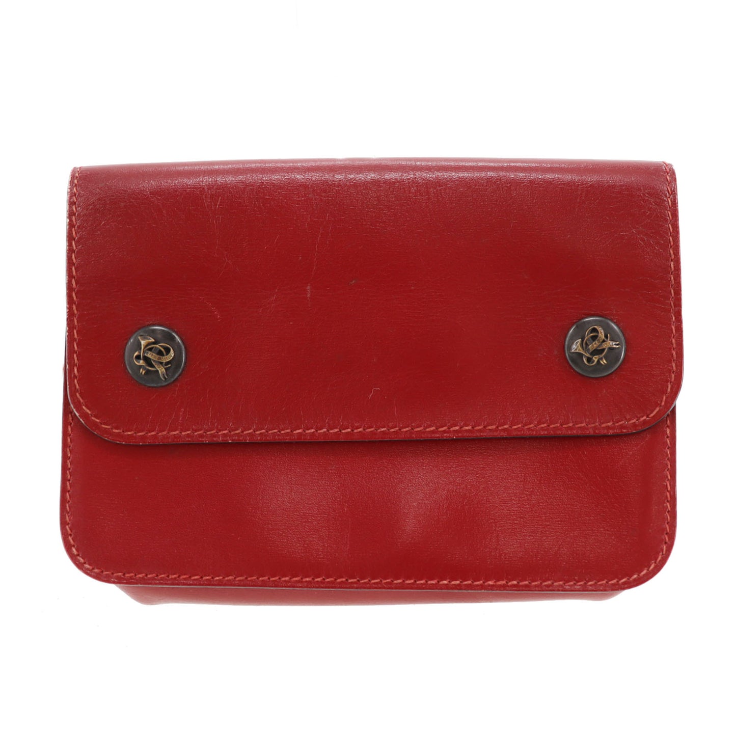 HERMES Waist Pouch Bag Red Leather  #BP773