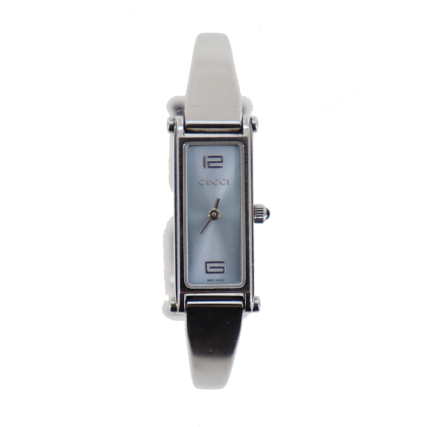 Gucci 1500L Bangle Watch Silver Light Blue Stainless Steel #CF95