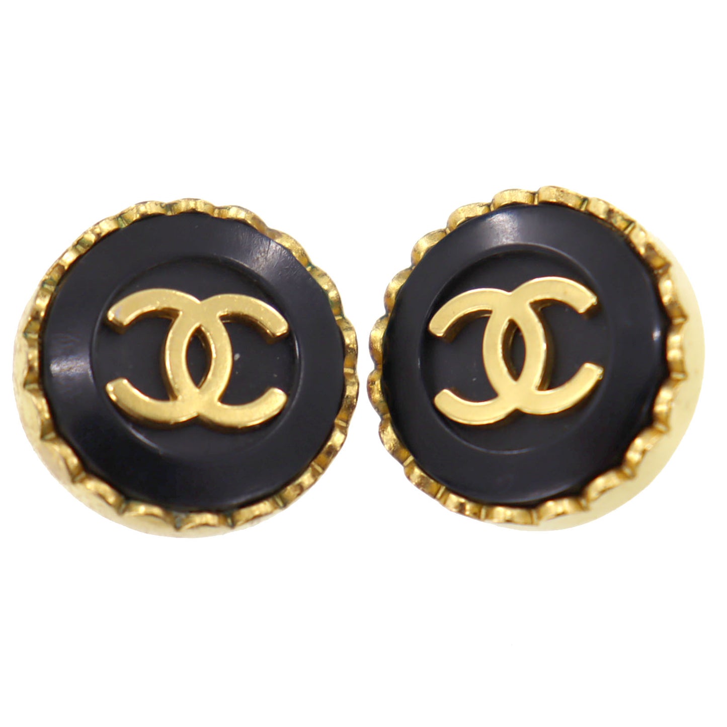 CHANEL CC Logos Earrings Gold Black Clip-On 95A #AG832