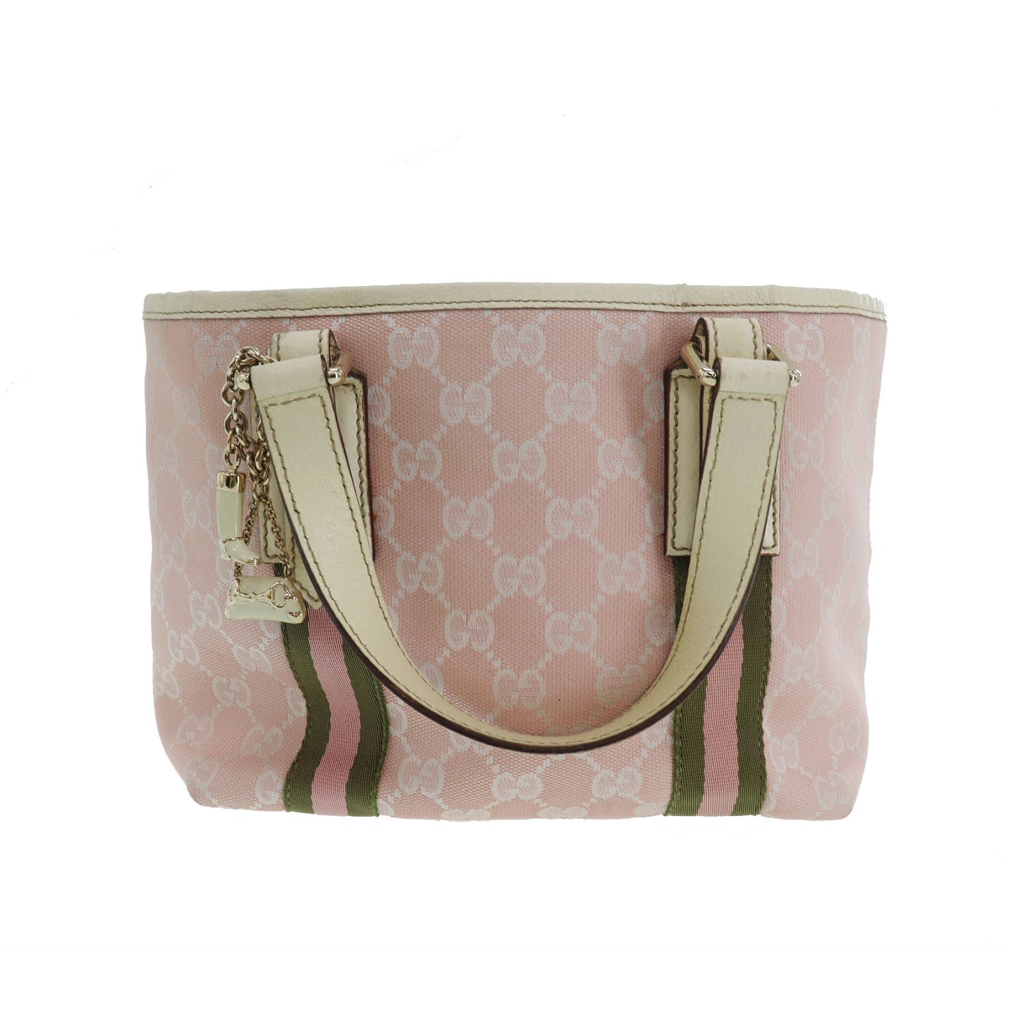 GUCCI Original GG Web Stripe Tote Handbag Pink Canvas #AG399