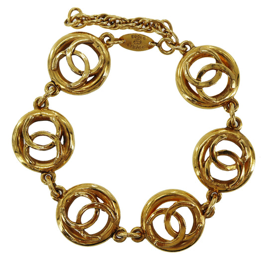 CHANEL CC Logos Circle Bracelet Gold Plated 1982 #BR829