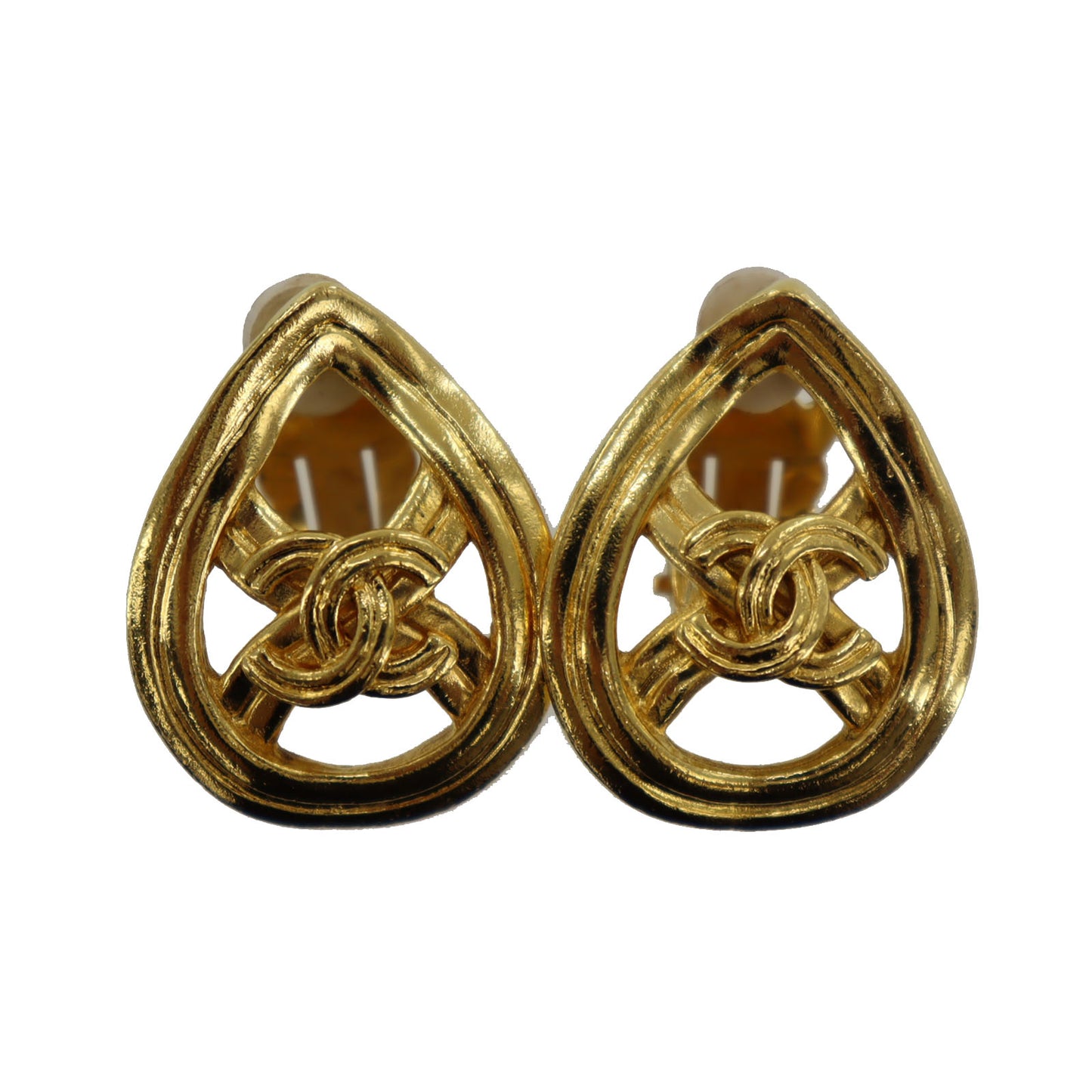 CHANEL CC Logos Drop Earrings Gold Clip-On 96P  #AG204