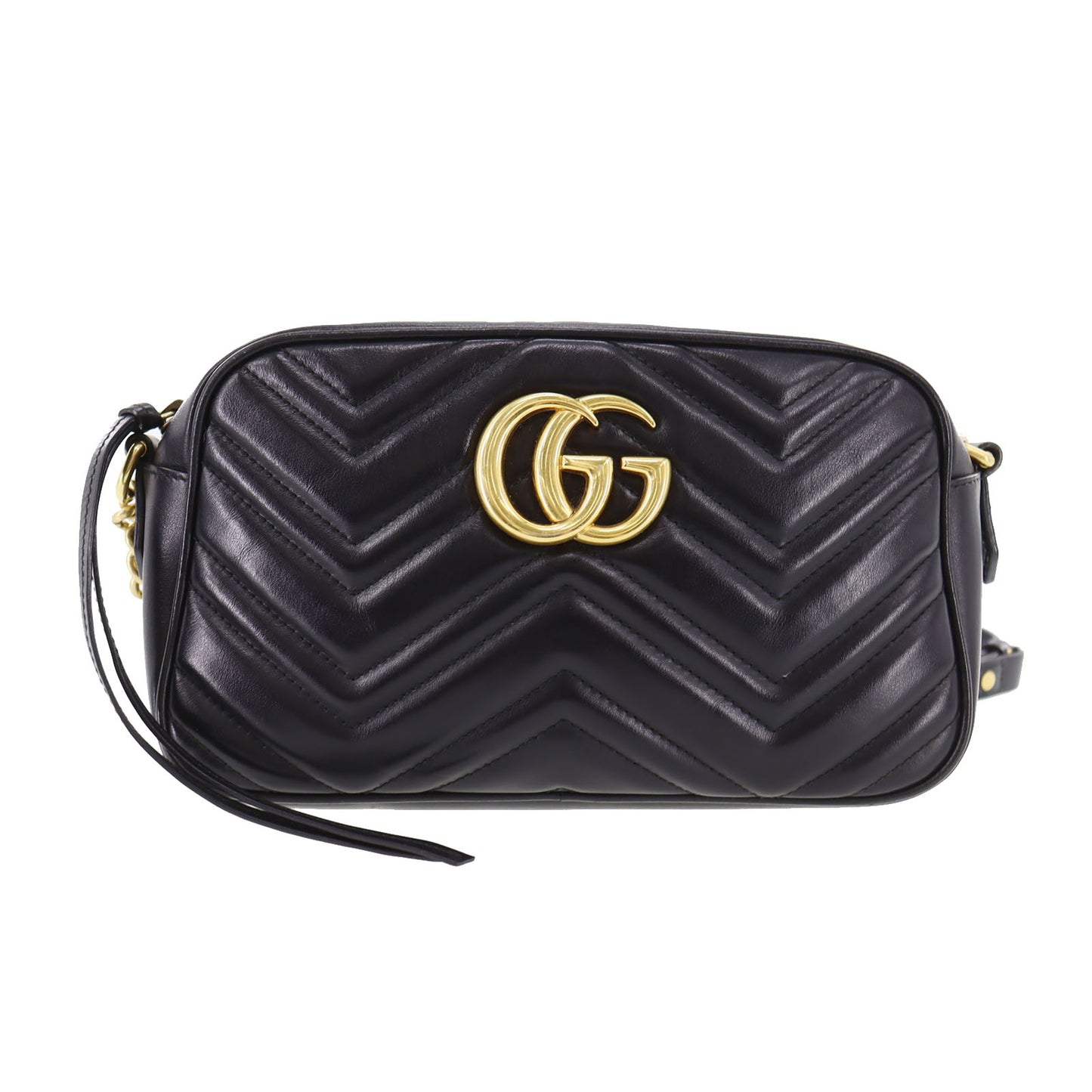 GUCCI GG Marmont Chain Shoulder Bag Black Leather #CW161