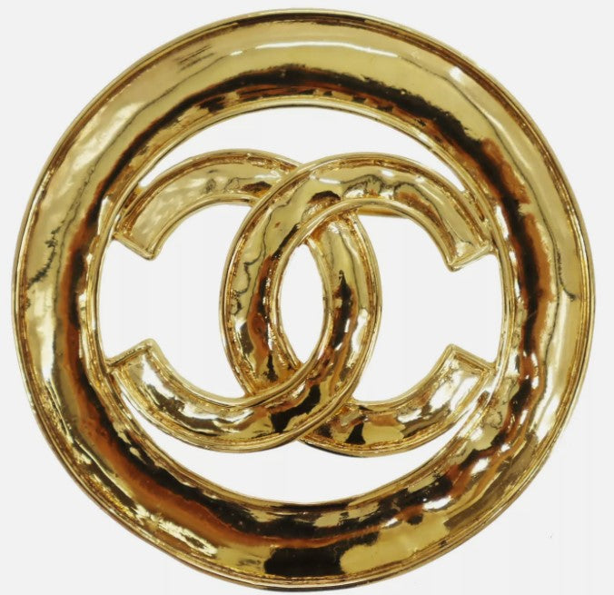 CHANEL CC Logos Circle Used Pin Brooch Gold Plated 94P France Vintage #CD699 S