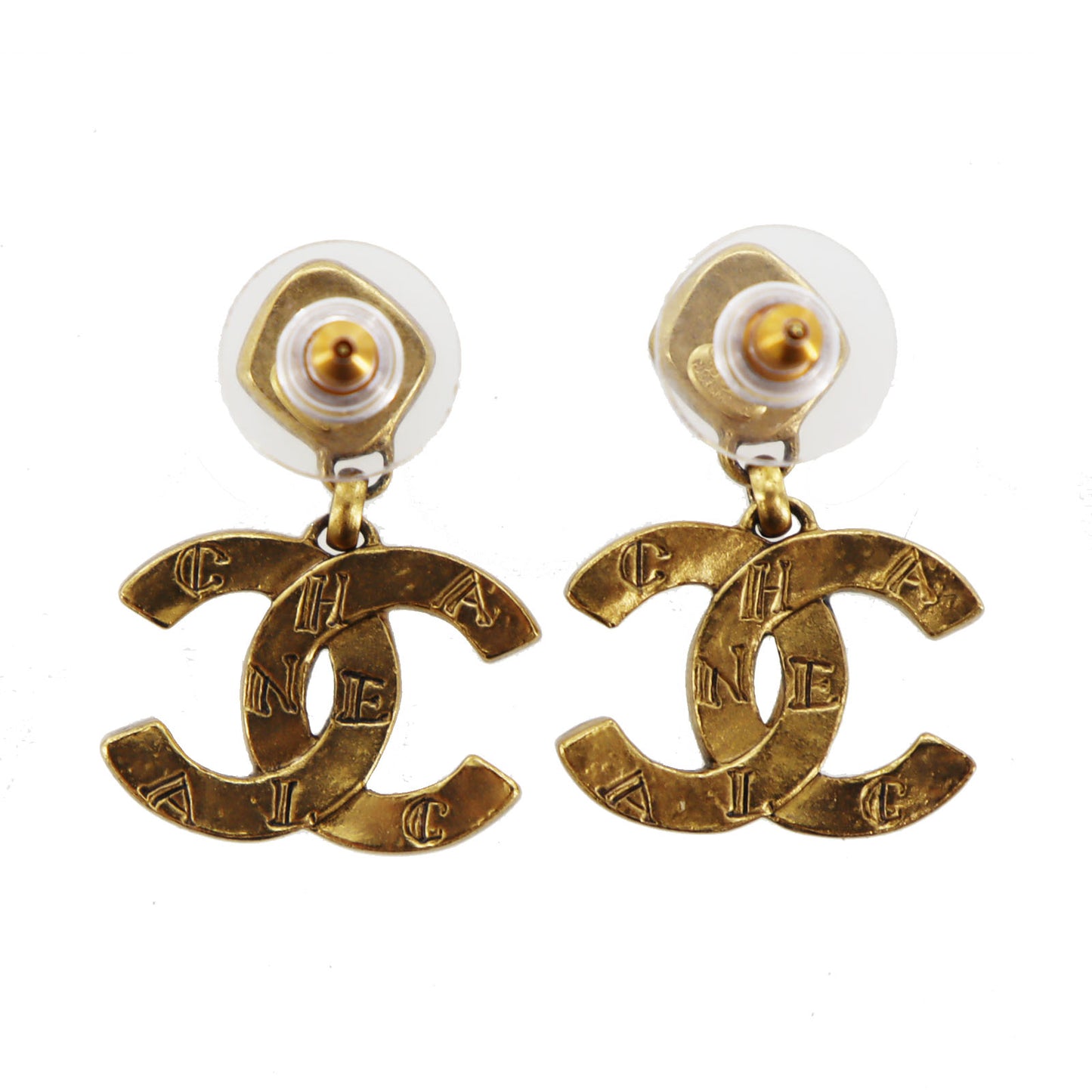 CHANEL CC Logos Red Stone Gold Piercing 99 A #CD793