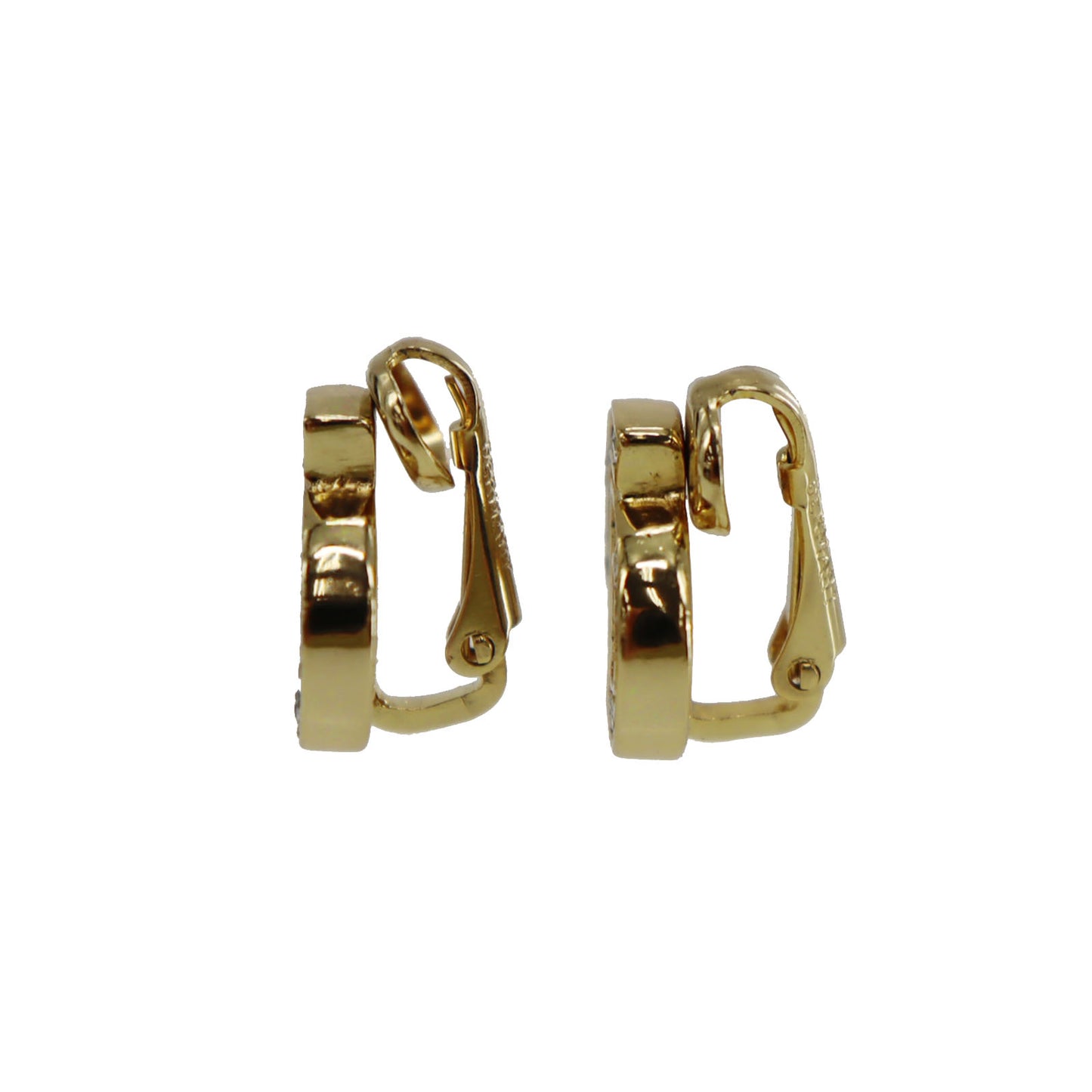 Christian Dior CD Logos Rhinestone Earrings Gold Plated #CB292