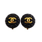 CHANEL CC Logo Circle Earrings Gold Black Clip-On 93A #CD188