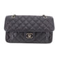 CHANEL Matelasse Frap French Riviera Used Shoulder Bag Black Leather #CY690