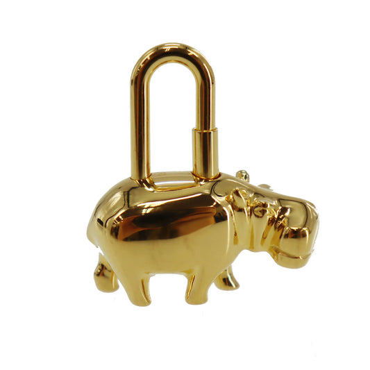 HERMÈS Hippopotamus Cadena Padlock Bag Charm Gold #CD254