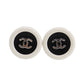 CHANEL CC Logo Circle Earrings White Black Clip-On 96 P #CB706
