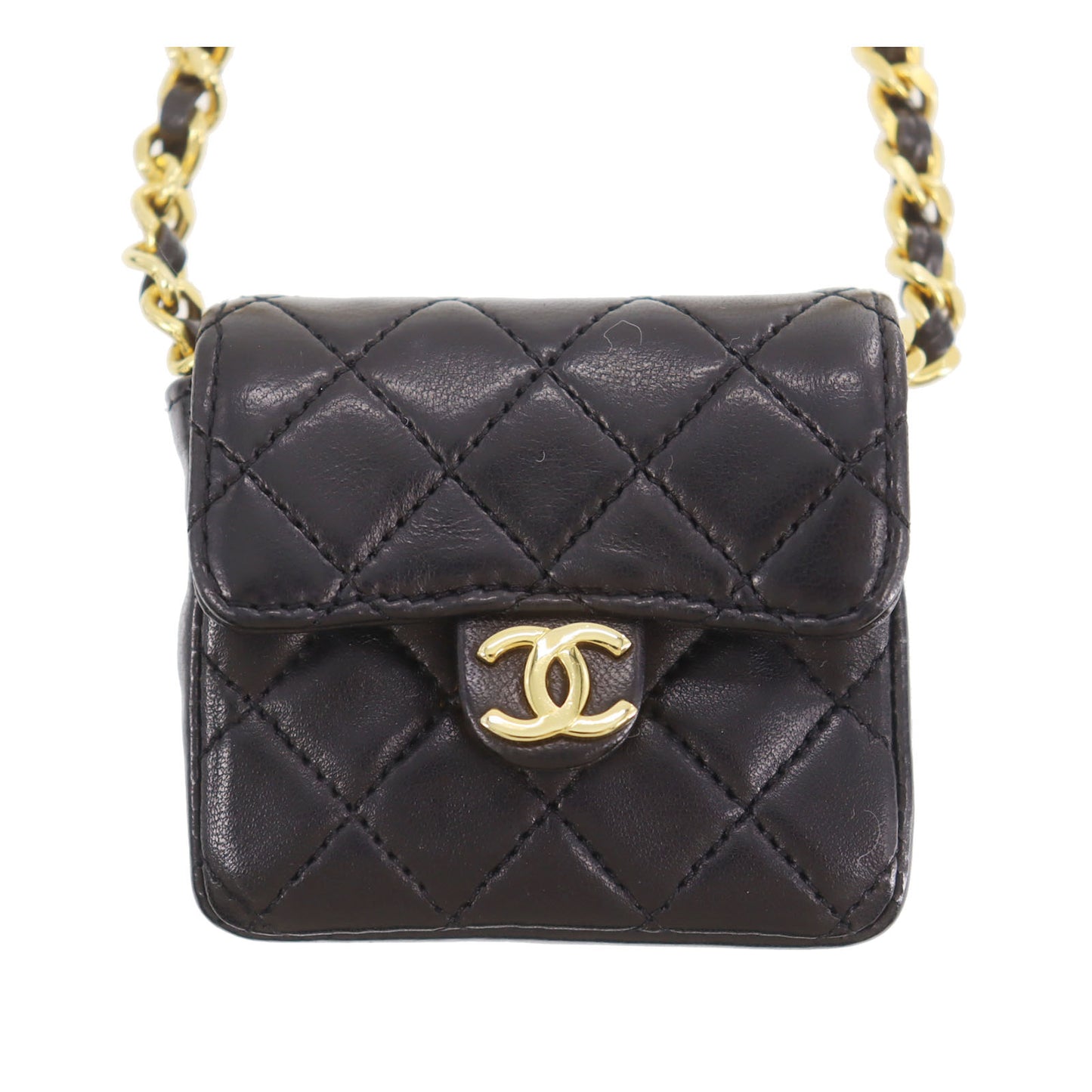 CHANEL Mini Matelasse Shoulder Bag Black Lambskin Leather #AH515