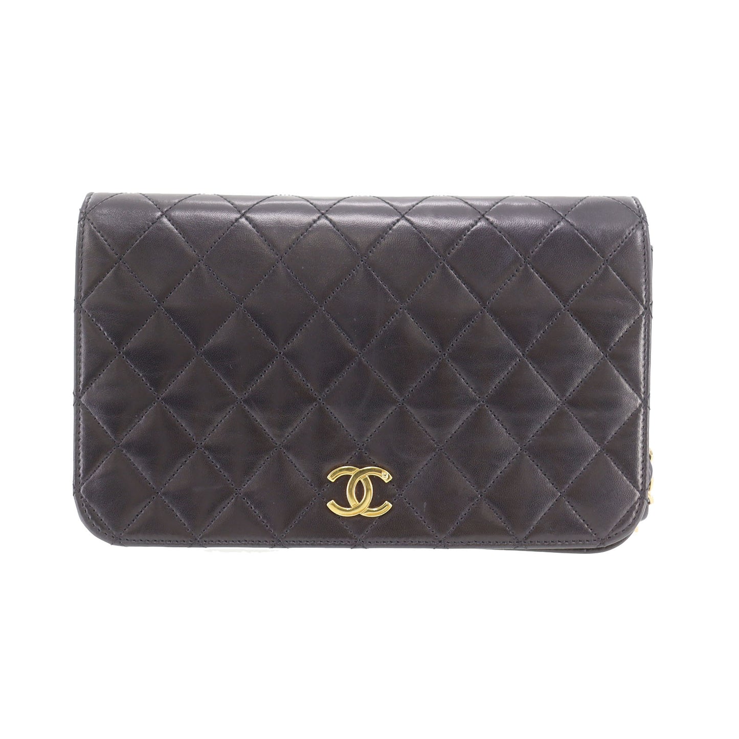 CHANEL Matelasse Used Shoulder Bag Black Lambskin Leather #DA912