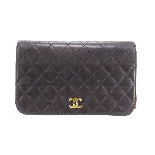 CHANEL Matelasse Used Shoulder Bag Black Lambskin Leather #DA912