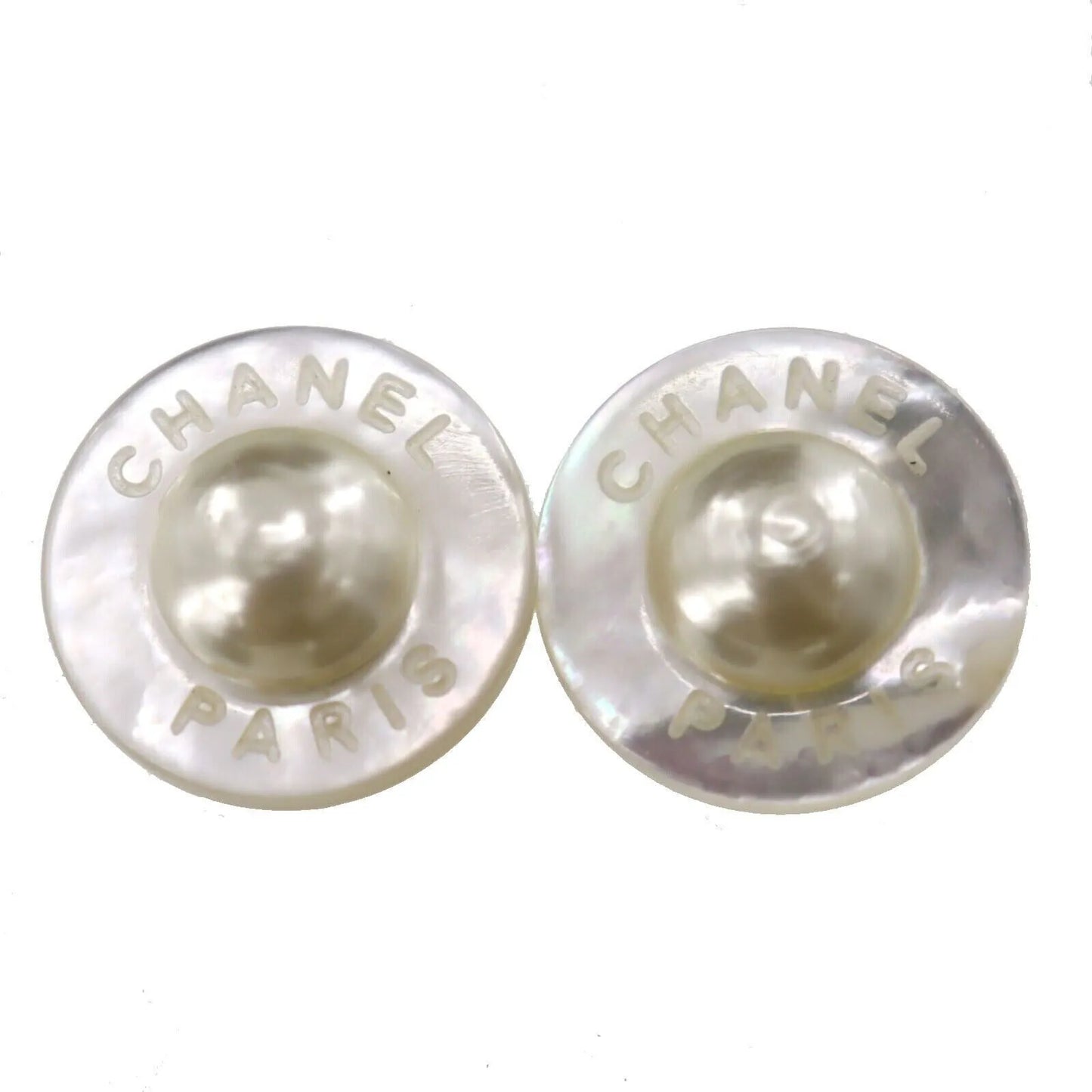 CHANEL CC Logos Circle Earrings White Clip-On 96 C  #AF251