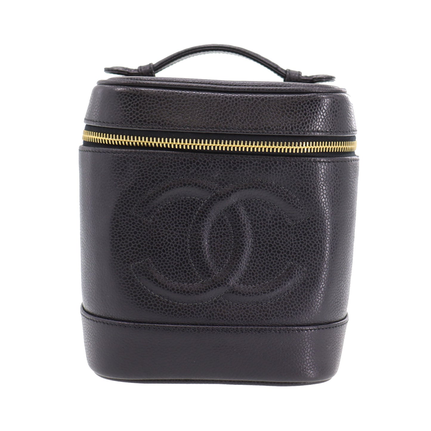 CHANEL CC Handbag Vanity Black Caviar Skin Leather #CP939