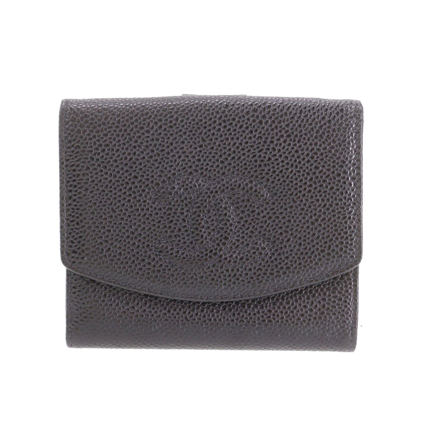 CHANEL CC Logos Bi-fold Wallet Black Caviar Skin Leather #CW716