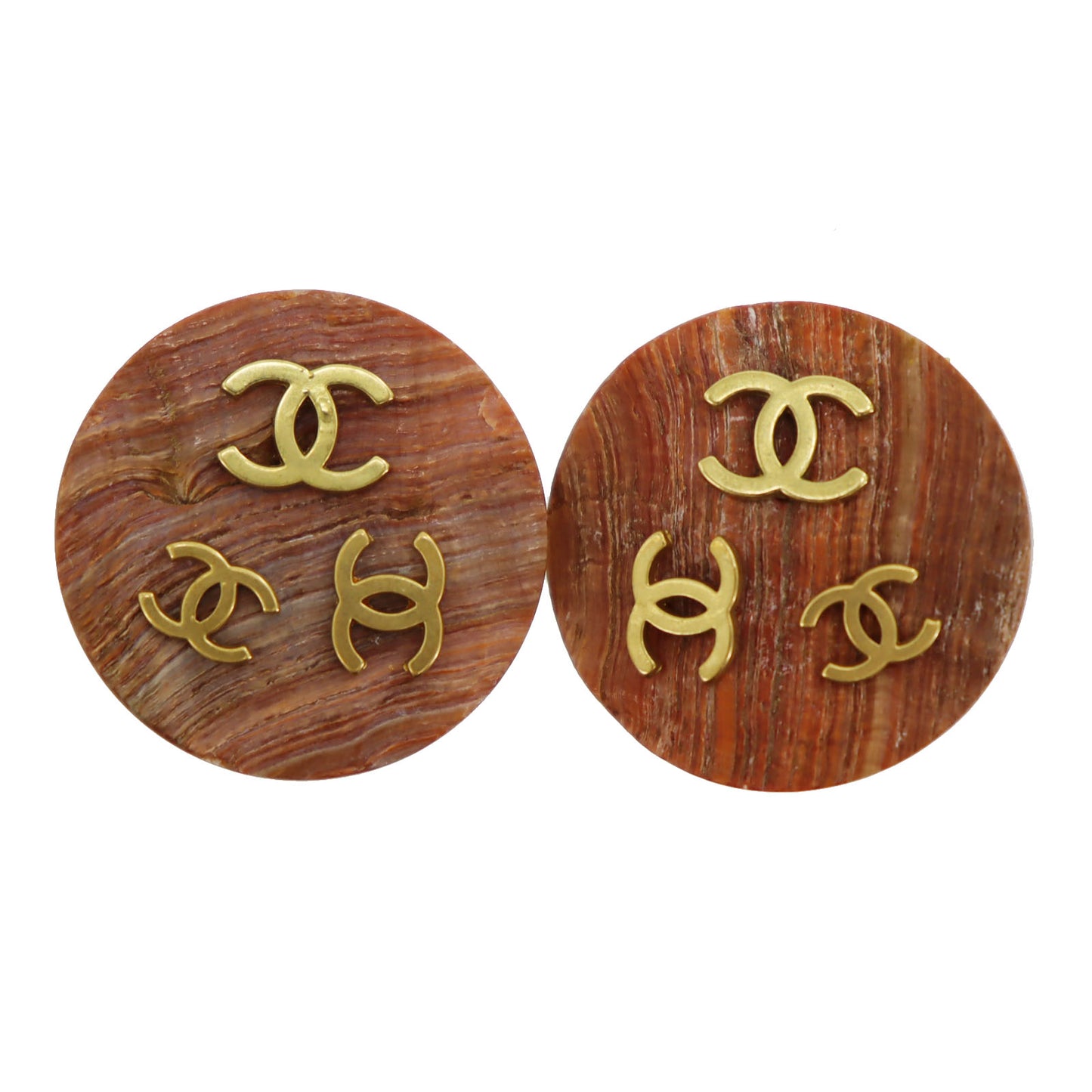 CHANEL CC Logos Seashell Earrings Brown Gold Clip-On 94 P #CH869