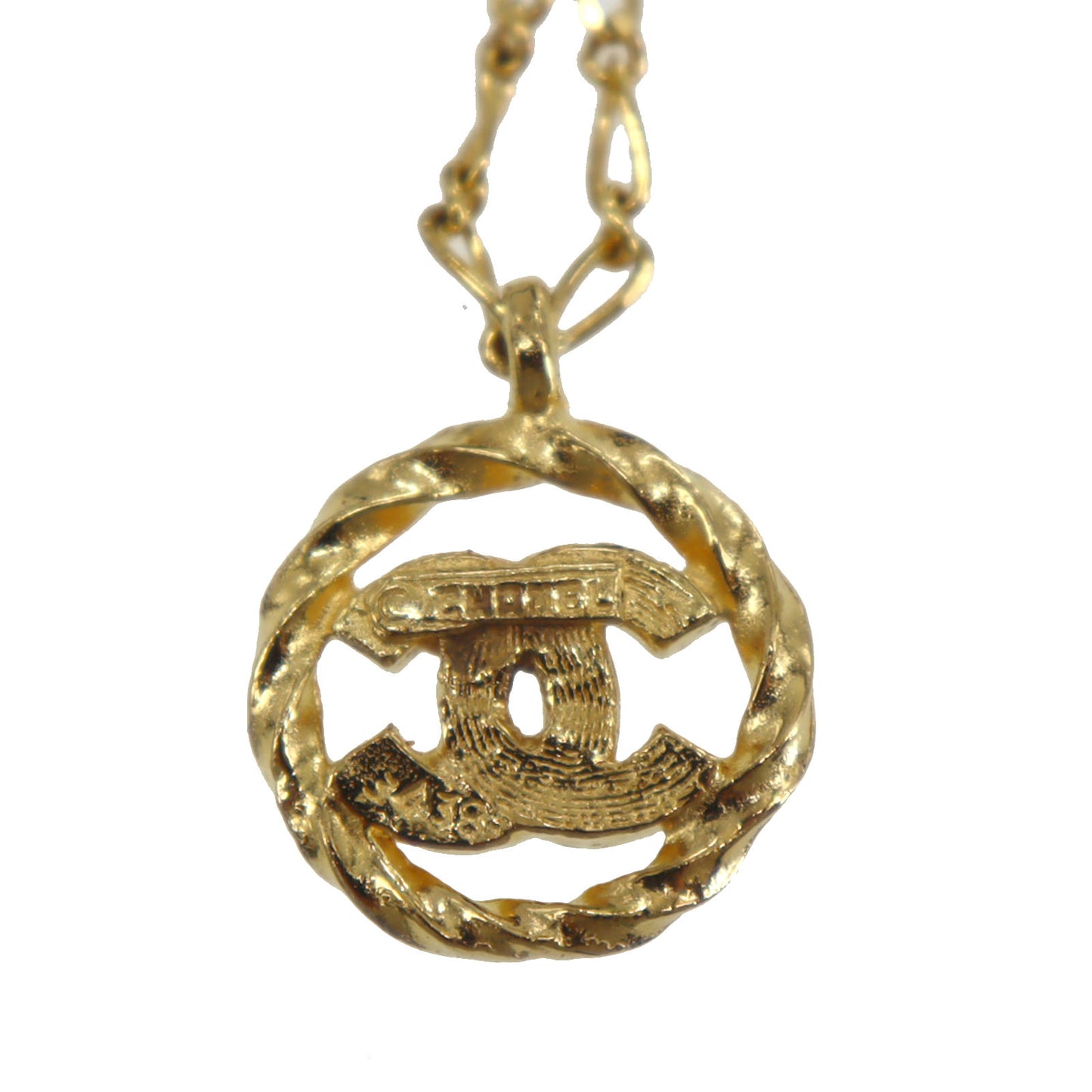 CHANEL CC Logos Circle Necklace Stone Gold 3438 #CG831