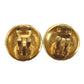 CHANEL CC Logos Round Earrings Gold Clip-On 96A #CH45