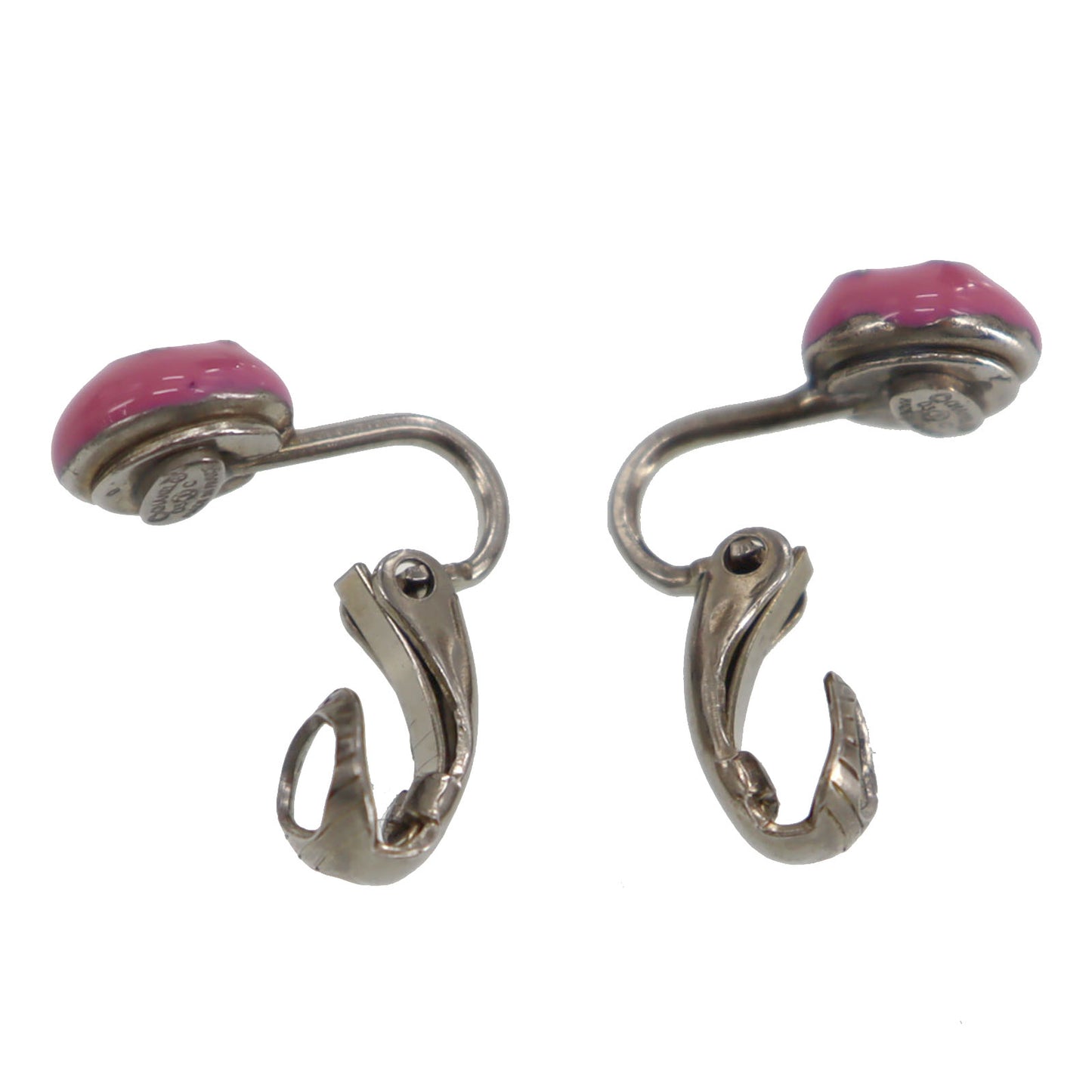 CHANEL CC Logos Earrings Pink Silver Clip-On 03C #BY524
