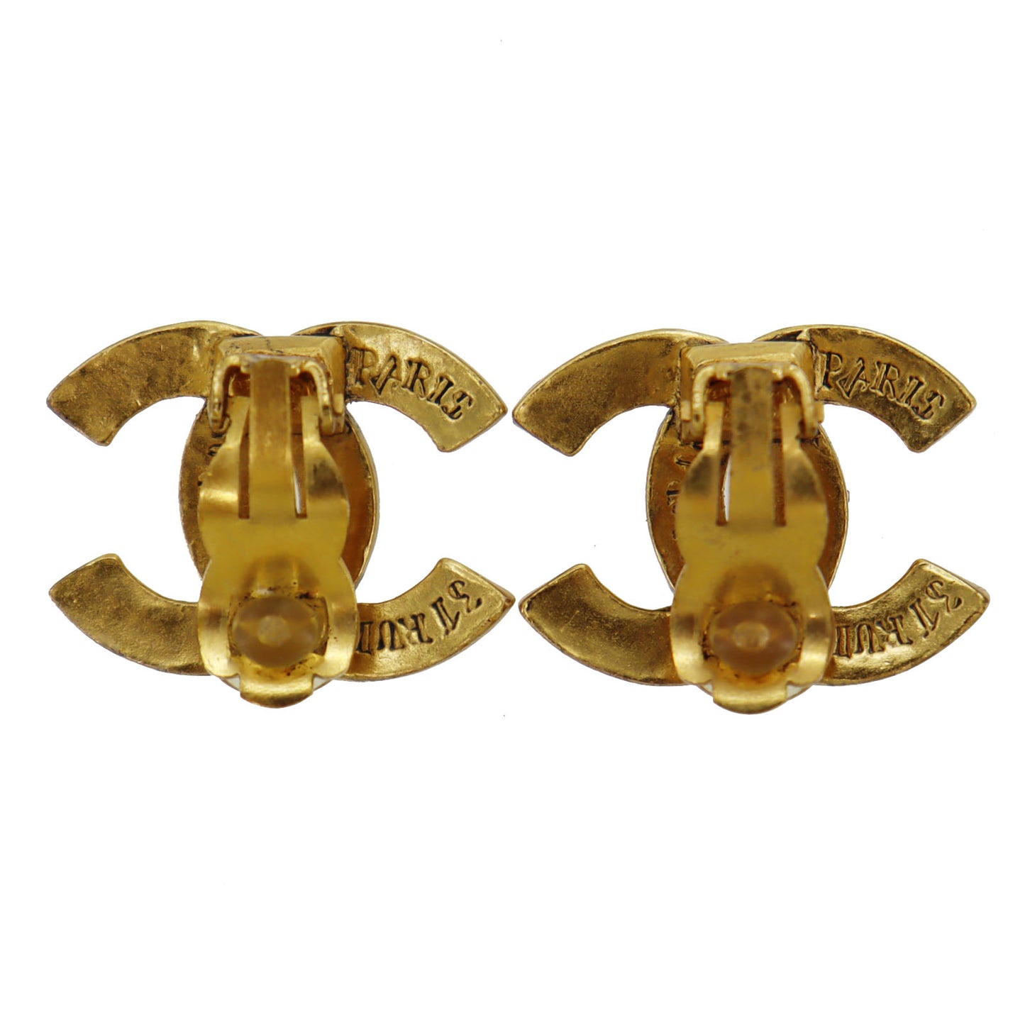 CHANEL CC Logos Earrings Gold Clip-On Vintage 99A #BR689